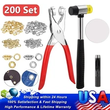 1/2 Grommet Pliers Kit Hammer, Hole Punch, 200 Set eyelets & washers DIY Craft