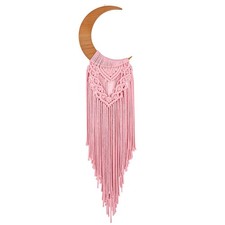 Macrame Wall Hanging Boho Moon Decor, Bohemian Crescent Wooden Ornament with ...