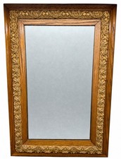 Antique Ornate Oak Wall Mirror 31x21 Gold Gil...