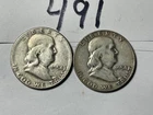 90% SILVER Franklin Half Dollars 1954S x 2 Circulated Lot of Two Different Coins