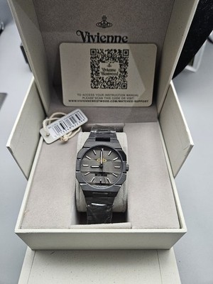 カ*バ様 Vivienne Westwood ブラック アナログクォーツ 腕時計 Vivienne Westwood The Bank Quartz Black Dial Steel Strap Unisex
