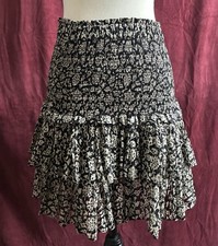 Isabel Marant Etoile Naomi Mini Skirt Black Beige Floral Smocked Cotton Sz 38/ 6