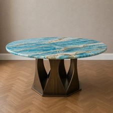 Mesa de centro de ónix azul centro de mesa de piedra redonda de lujo interior de diseño moderno