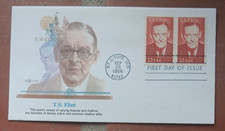 POET T.S. ELIOT  1986 FLEETWOOD CACHET FDC STAMP PAIR   VF UNADDRESSED