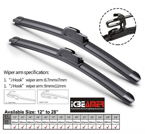 22"+26" Combo ALL SEASON U or J Hook BRACKETLESS WINDSHIELD WIPER BLADES S326 - 第 2/7 張圖片