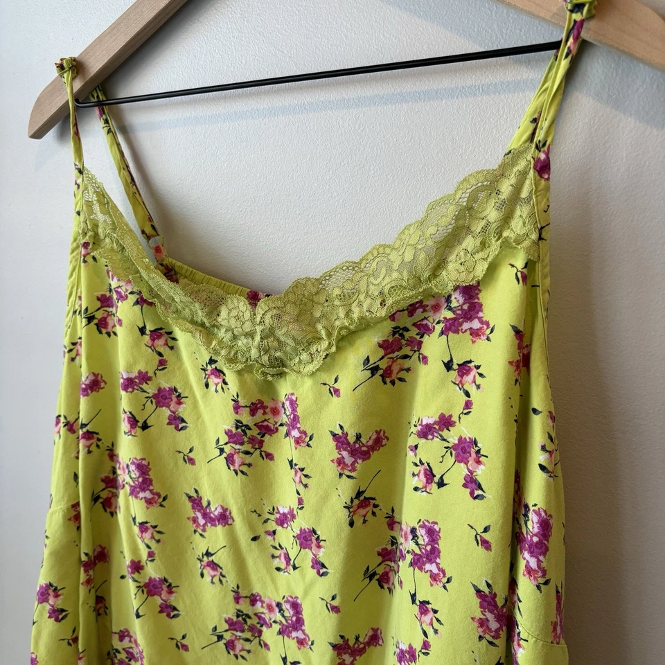 Cacique Pajama Set 30/32 Lace Plus Cami Shorts Green Floral 5X Cottage Coquette - Image 3 of 4