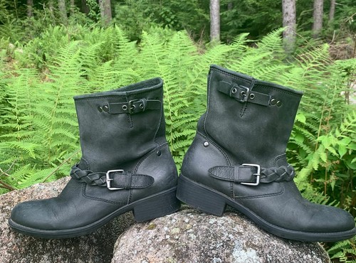 Leather Braided Strap Biker Boots | eBay