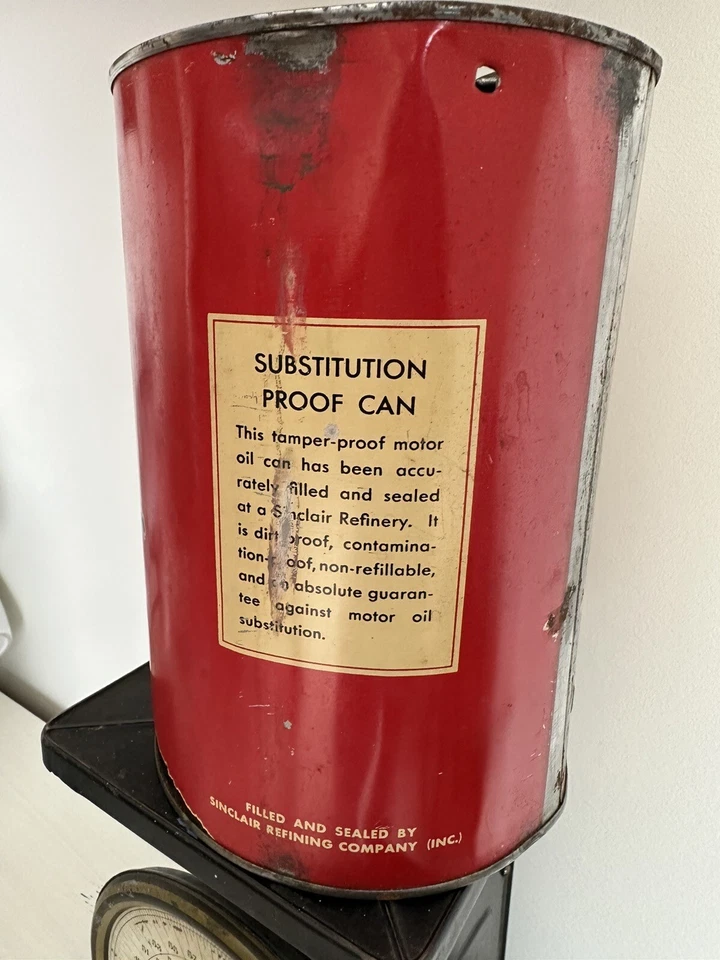 Vintage Sinclair 5qt Oil Can Red / Black Dino Pennsylvania Motor Oil SAE 30 - Image 3 of 4