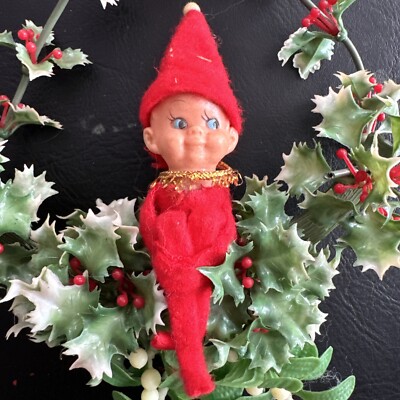 Vintage Pixie Elf Knee Hugger Swing Holly Mistletoe Christmas 50s 60s Xmas