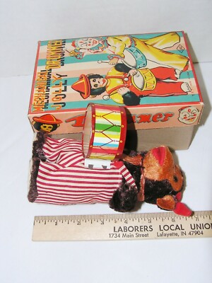 Vintage Mechanical Jolly Drummer Monkey Windup Toy TTT LHC