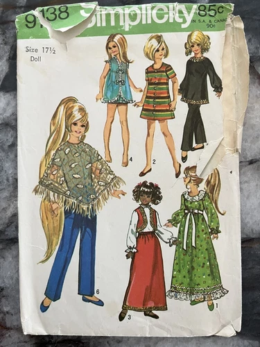 1970 Vintage Simplicity Pattern 9138 for Doll 17 1/2" Cut all pieces s3