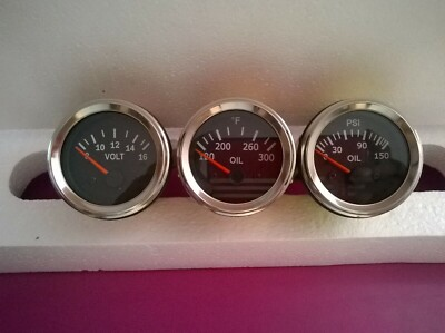 #ad 2 1 16quot; 52mm Electrical Oil Temp Gauge Oil Pressure Gauge Volt Black CHROME $23.36