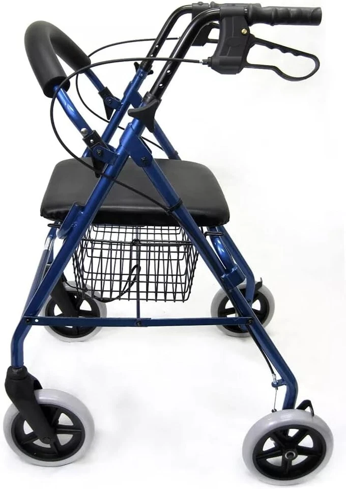 DEAMBULATORE ROLLATOR PIEGHEVOLE PER ANZIANI DISABILI CON SEDUTA CESTINO E FRENI - Immagine 4 di 4