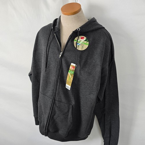 Hanes Hoodie Men's XL Charcoal Eco Smart Drawstring Zip Up Pockets NWT - Picture 12 of 15