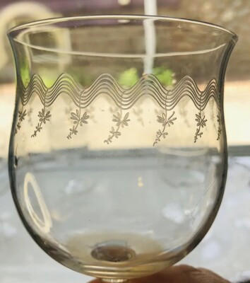 1920 s Mid Mod Water Wine Glass Needle Etch Wavy Atomic Star Zig Zag Tiffin-4