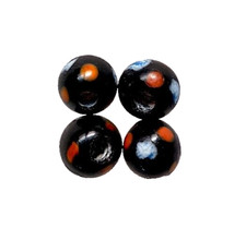 Beads, Glass, Set of 4 Pieces - Black, Small Lamp Work Rounds, 9 mm