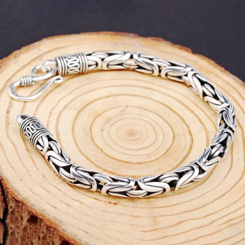 Pure S925 Sterling Silver Chain 4mm/5mm/6mm/7mm Byzantine Link Bracelet 6-9inch - Picture 10 of 21