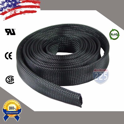 20 FT. 1'' Black Expandable Wire Cable Sleeving Sheathing Braided Loom Tubing US