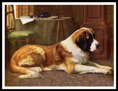 SAINT BERNARD AT REST LOVELY VINTAGE STYLE DOG ART PRINT POSTER