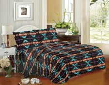 4PC Queen Size SOUTHWEST Print Sheet Set BLACK