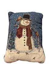 Tapestry Blue Snowman, Signed K. Jennings, Mount Vernon Mills Pillow 13" x 17"