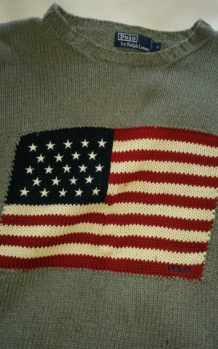 Polo Ralph Lauren RRL Vintage Original Grey USA Flag Knit Crewneck Sweater  Large | eBay