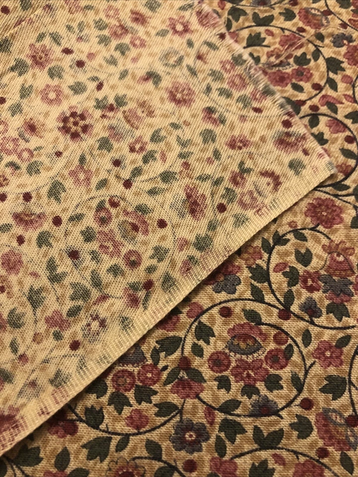 Vintage 70s Small Floral Boho Calico Cotton Fabric 7 Yds x 44” Beige Dusty Rose - Image 2 of 4