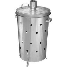 GARDEN RUBBISH FIRE BIN GALVANIZED INCINERATOR PAPER LEAF WOOD WASTE BURNER 90L