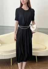 Luxury Round Neck Short Sleeve Pleated Ruffle Edge Dress Women Casual Long Dress