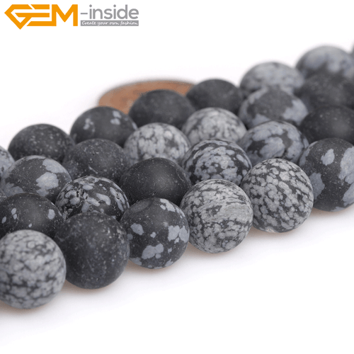 Round Forested Natural Gemstone Snowflake Obsidian Loose Beads For Jewelry 15" - Picture 13 of 36