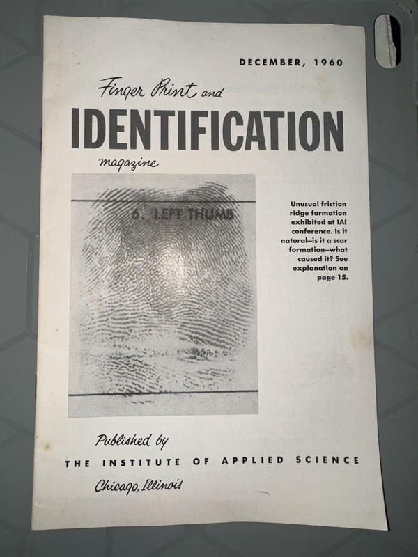 Vintage Fingerprint & Identification Magazine  DECEMBER 1960