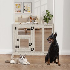 Large Indoor Dog Gate Wooden Retractable Walk Through Pet Barrier for Doorways