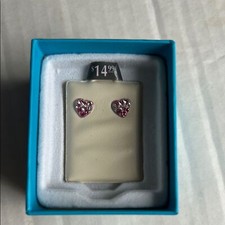 PIERCING PAGODA Pink Silver Heart Earrings NWT Kids Pierced Sparkle Bling Barbie