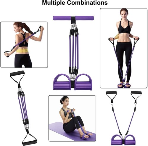 Pedal Resistance Band, 4-Tube Elastic Pull Rope, Sit-up Equipment, Yoga Strap... - Picture 3 of 7