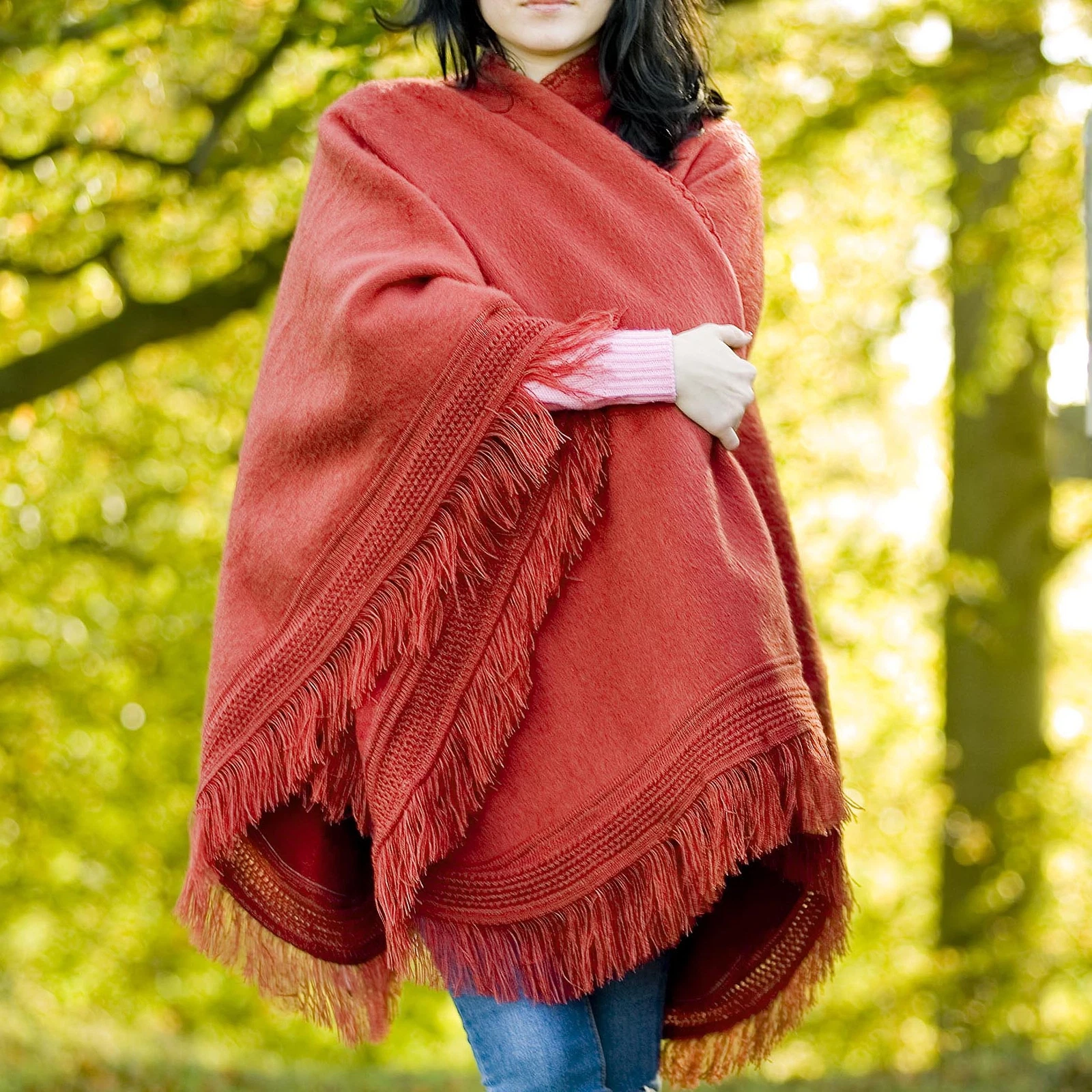 BABY ALPACA WOOL PONCHO HANDWOVEN CAPE WRAP SHAWL FRINGE ALL SEASONS ONE SIZE