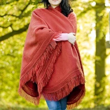 BABY ALPACA WOOL PONCHO HANDWOVEN CAPE WRAP SHAWL FRINGE ALL SEASONS ONE SIZE