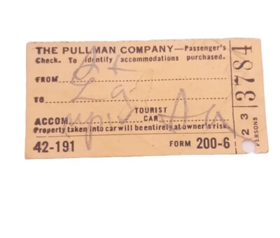 1939 Vintage Eisenbahn Passagiere überprüfen The Pullman Company Zugticket
