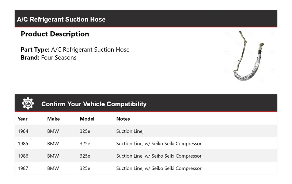 Mangueira de sucção refrigerante A/C BMW 325e 1984-1987 4 estações 1985 1986 - Imagem 2 de 4