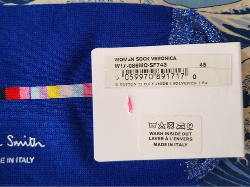 Paul Smith Women Italian Socks Veronica Strip Blue Multi F743 One Size CottonMix - Picture 5 of 5