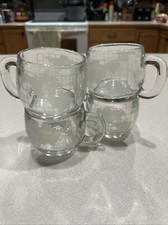 Set of 4 Vintage Nestle Nescafe World Map Globe Etched Glass Coffee Cup Mugs