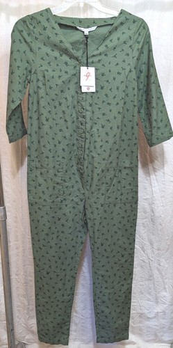 The Nines by HATCH Sz M Olive Floral Maternity Jumpsuit Button Front 3/4 Sleeve
