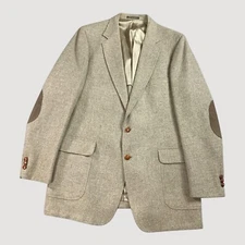 American Craftsmen Blazer Men 46L Tan Wool Tweed Elbow Patch Sport Coat Vintage