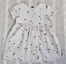 TEA COLLECTION Linen Blend Beige and Red Butterfly Button Dress, Size 5