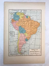 Political Map of South America C.S. Hammond & Co, NY Map colorful vintage 5x7in