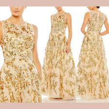 NWT $1198 Mac Duggal [ 10 ] 10953 Jewel Neckline Embellished Gown NudeGold J1699