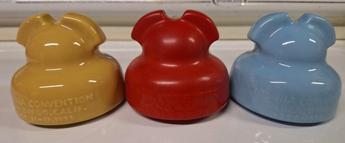 3 different porcelain commemorative insulators,San Diego Ca, Reno Nv.,Berea Ohio
