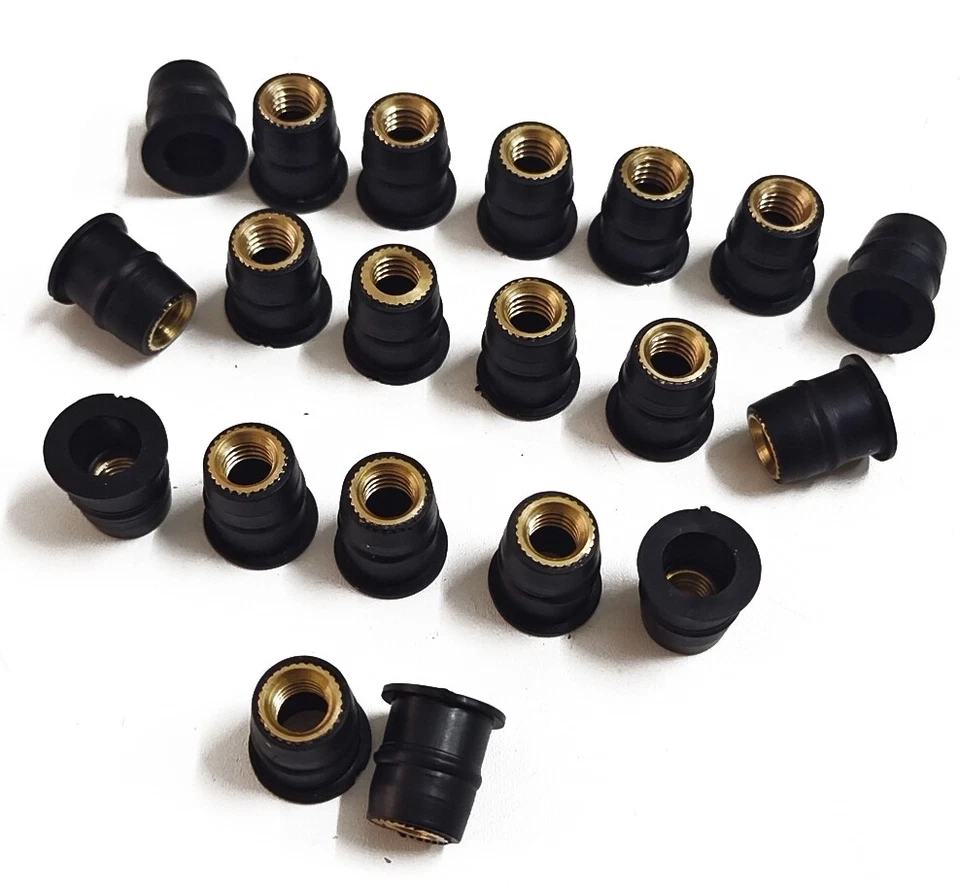 20X PARA Motocicleta Bicicleta ATV M6 Goma Latón Pozo Tuerca Parabrisas Carenado Tuercas Pozos Foto 4 de 4