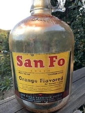 Soda Fountain Syrup Bottle Jug San Fo Orange Flavored San Diego One Gal w-Handle