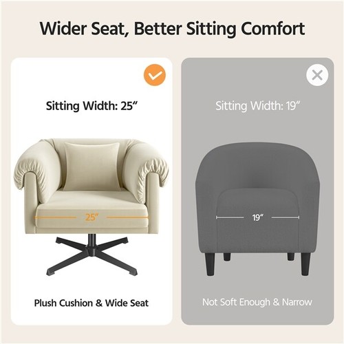 Modern Swivel Accent Chair w/Pillow Velvet Upholstered Comfy Armchair - Picture 6 of 14