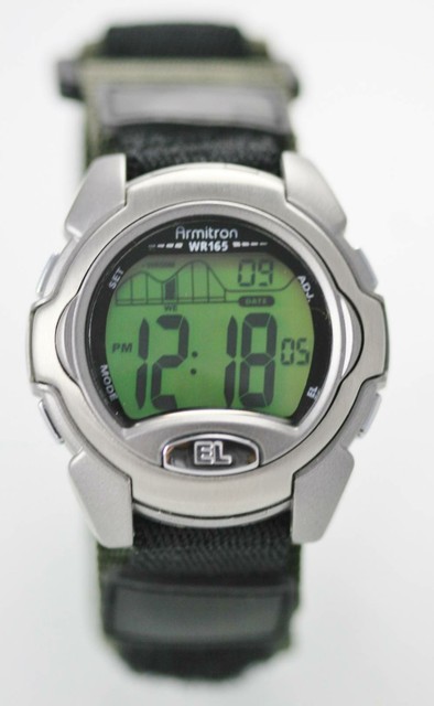 Armitron Watch Mens Plastic Black Nylon Light Date Alarm Chron 24hr 50m Quartz | eBay